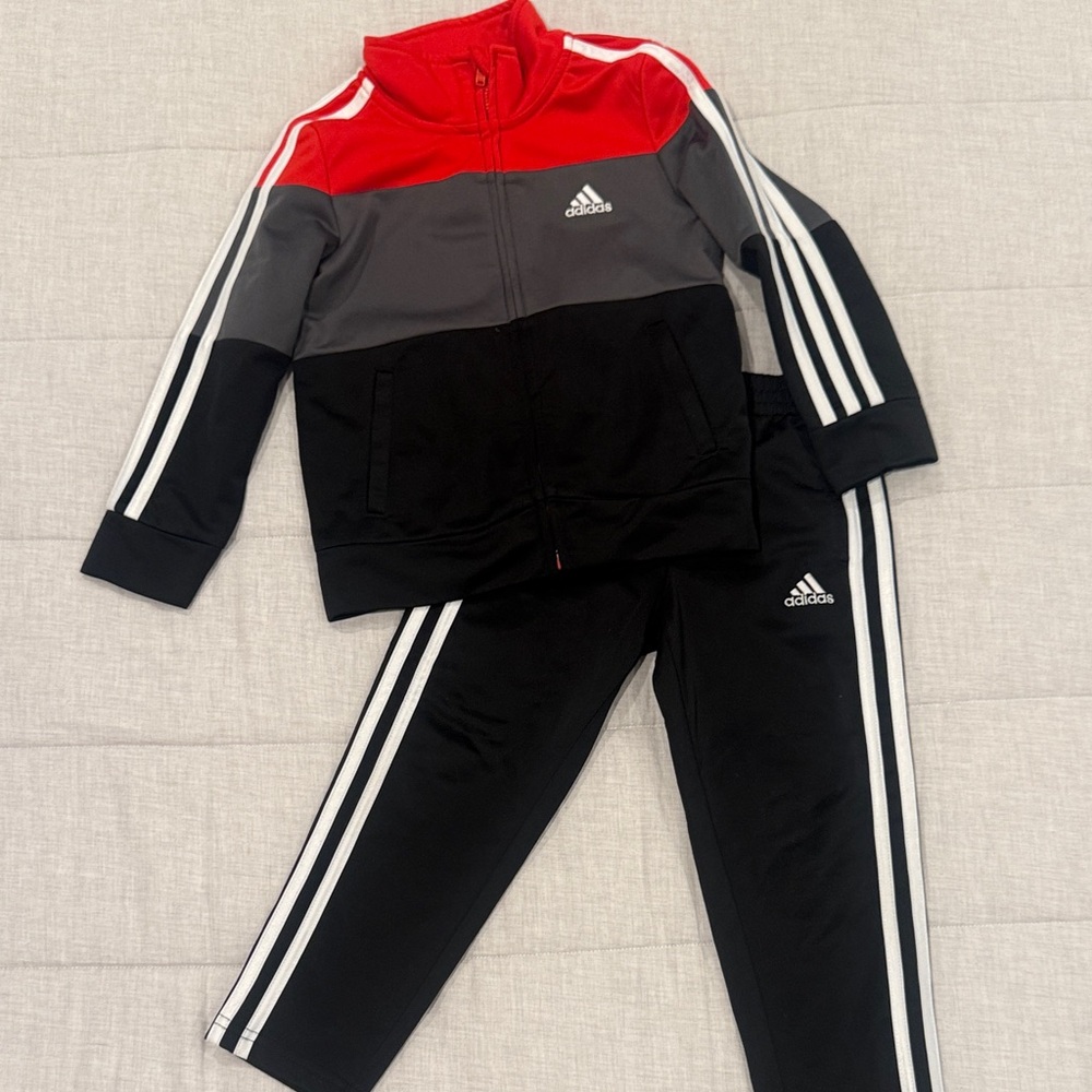 Adidas Red, Gray, and Black Tracksuit